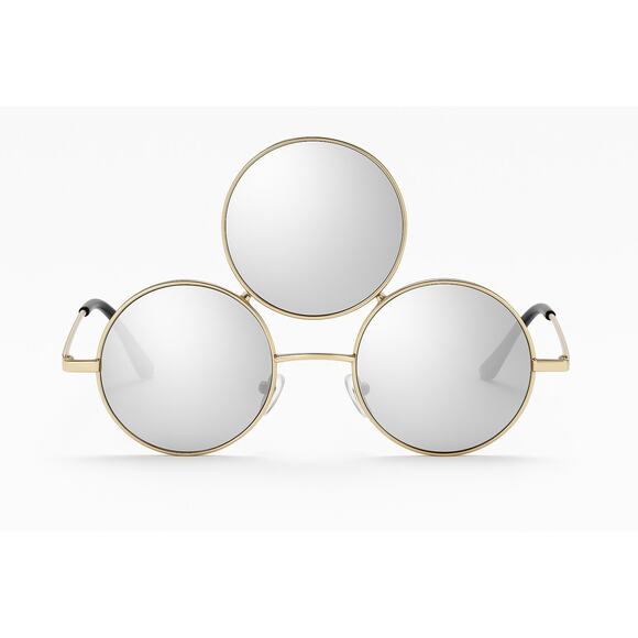 New Silver Gold Third Eye Round Sunglasses Trippy Rave Festival EDC Reflective - Picture 1 of 3